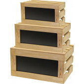 RCBCRATE1 TableCraft, 3-Piece Rectangular Natural Wood Display Riser Set w/ Chalkboard Panels