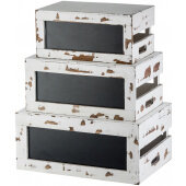 RCBCRATE2 TableCraft, 3-Piece Rectangular Distressed Wood Display Riser Set w/ Chalkboard Panels