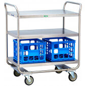 2444 Lakeside, 35 3/4" x 22" Stainless Steel Milk Crate Transport Cart w/ 3 Shelves
