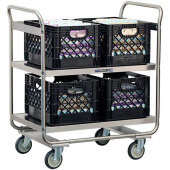 2446 Lakeside, 35 3/4" x 22" Stainless Steel Milk Crate Transport Cart w/ 2 Shelves