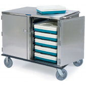 836 Lakeside, 28 Tray Premiere Series™ Stainless Steel Meal Delivery Cart w/ Floor Drain, Silver