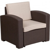 LVLO-382802 LiVello, Outdoor Faux Rattan Patio Chair w/ Cushion, Chocolate Brown