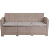 LVLO-182802 LiVello, Outdoor Faux Rattan Patio Sofa w/ Cushions, Light Gray