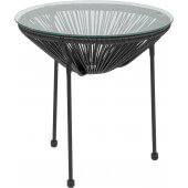 LVLO-987442 LiVello, 19 3/4" x 19 1/4" Valencia Rattan Basket Table w/ Glass Top, Black