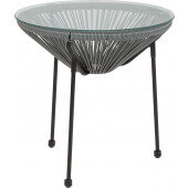 LVLO-197442 LiVello, 19 3/4" x 19 1/4" Valencia Rattan Basket Table w/ Glass Top, Gray