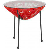 LVLO-297442 LiVello, 19 3/4" x 19 1/4" Valencia Rattan Basket Table w/ Glass Top, Red