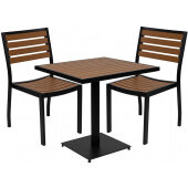 LVLO-597284 LiVello, 30" Square Indoor / Outdoor Bistro Patio Dining Set w/ 2 Chairs, Faux Teak