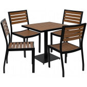 LVLO-291254 LiVello, 30" Square Indoor / Outdoor Bistro Patio Dining Set w/ 4 Chairs, Faux Teak