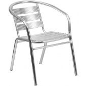 LVLO-790851 LiVello, Indoor / Outdoor Stackable Heavy Duty Aluminum Slat Back Patio Chair, Silver