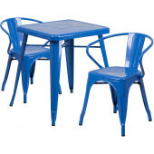 LVLO-008951 LiVello, 23 3/4" Square Top Indoor / Outdoor Steel Cafe Dining Set w/ 2 Arm Chairs, Blue