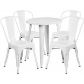 LVLO-036491 LiVello, 24" Round Top Indoor / Outdoor Steel Cafe Dining Set w/ 4 Chairs, White