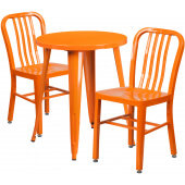 LVLO-016491 LiVello, 24" Round Top Indoor / Outdoor Steel Cafe Dining Set w/ 2 Chairs, Orange
