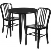 LVLO-046491 LiVello, 30" Round Top Indoor / Outdoor Steel Cafe Dining Set w/ 2 Chairs, Black