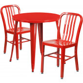 LVLO-076491 LiVello, 30" Round Top Indoor / Outdoor Steel Cafe Dining Set w/ 2 Chairs, Red