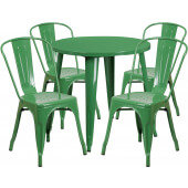 LVLO-066491 LiVello, 30" Round Top Indoor / Outdoor Steel Cafe Dining Set w/ 4 Chairs, Green