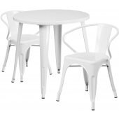 LVLO-086491 LiVello, 30" Round Top Indoor / Outdoor Steel Cafe Dining Set w/ 2 Arm Chairs, White
