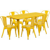 LVLO-466671 LiVello, 63" x 31 1/2" Top Indoor / Outdoor Metal Dining Set w/ 6 Chairs, Yellow