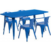 LVLO-056671 LiVello, 63" x 31 1/2" Top Indoor / Outdoor Metal Dining Set w/ 4 Arm Chairs, Blue