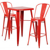 LVLO-081161 LiVello, 23 3/4" Square Top Indoor / Outdoor Bar Height Metal Dining Set w/ 2 Barstools, Red