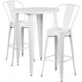 LVLO-018491 LiVello, 30" Round Top Indoor / Outdoor Bar Height Metal Dining Set w/ 2 Barstools, White