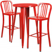 LVLO-037491 LiVello, 24" Round Top Indoor / Outdoor Bar Height Metal Dining Set w/ 2 Barstools, Red