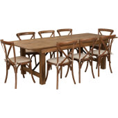 LVLO-378522 LiVello, 96" x 40" Hercules Wood Folding Farm Table Dining Set w/ 8 Chairs, Antique Rustic Pine