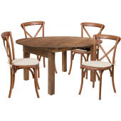 LVLO-650172 LiVello, 60" Round Hercules Wood Folding Farm Table Dining Set w/ 4 Chairs, Antique Rustic Pine