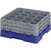 16S738186 Cambro, 16 Compartment Camrack Full Size Glass Rack w/ 3 Extenders, Navy Blue