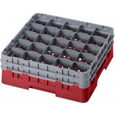 25S534163 Cambro, 25 Compartment Camrack Full Size Glass Rack w/ 2 Extenders, Red