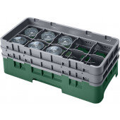 10HS434119 Cambro, 10 Compartment Camrack Half Size Glass Rack w/ 2 Extenders, Sherwood Green