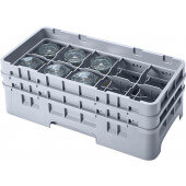 10HS434151 Cambro, 10 Compartment Camrack Half Size Glass Rack w/ 2 Extenders, Soft Gray