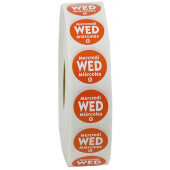 R7503R National Checking Company, 3/4" Removable Trilingual "Wednesday" Day of the Week Sticker Roll, Red (2,000/roll)