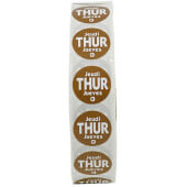 R7504R National Checking Company, 3/4" Removable Trilingual "Thursday" Day of the Week Sticker Roll, Brown (2,000/roll)