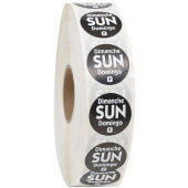 P7507R National Checking Company, 3/4" Permanent Trilingual "Sunday" Day of the Week Sticker Roll, Black (2,000/roll)