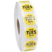 P7502R National Checking Company, 3/4" Permanent Trilingual "Tuesday" Day of the Week Sticker Roll, Yellow (2,000/roll)
