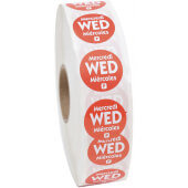 P7503R National Checking Company, 3/4" Permanent Trilingual "Wednesday" Day of the Week Sticker Roll, Red (2,000/roll)
