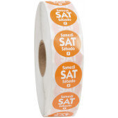 P7506R National Checking Company, 3/4" Permanent Trilingual "Saturday" Day of the Week Sticker Roll, Orange (2,000/roll)