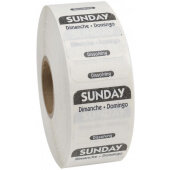 D107R National Checking Company, 1" x 1" Dissolvable Trilingual "Sunday" Day of the Week Sticker Roll, Black (1,000/roll)