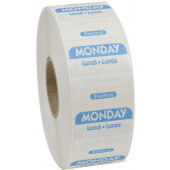 D101R National Checking Company, 1" x 1" Dissolvable Trilingual "Monday" Day of the Week Sticker Roll, Blue (1,000/roll)