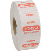 D103R National Checking Company, 1" x 1" Dissolvable Trilingual "Wednesday" Day of the Week Sticker Roll, Red (1,000/roll)