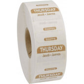 D104R National Checking Company, 1" x 1" Dissolvable Trilingual "Thursday" Day of the Week Sticker Roll, Brown (1,000/roll)