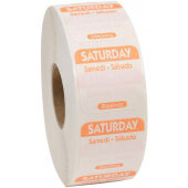 D106R National Checking Company, 1" x 1" Dissolvable Trilingual "Saturday" Day of the Week Sticker Roll, Orange (1,000/roll)