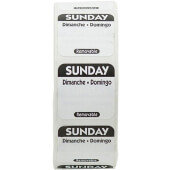 R107R National Checking Company, 1" x 1" Removable Trilingual "Sunday" Day of the Week Sticker Roll, Black (1,000/roll)