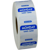 R101R National Checking Company, 1" x 1" Removable Trilingual "Monday" Day of the Week Sticker Roll, Blue (1,000/roll)