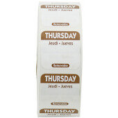 R104R National Checking Company, 1" x 1" Removable Trilingual "Thursday" Day of the Week Sticker Roll, Brown (1,000/roll)