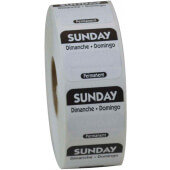 P107R National Checking Company, 1" x 1" Permanent Trilingual "Sunday" Day of the Week Sticker Roll, Black (1,000/roll)