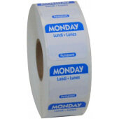 P101R National Checking Company, 1" x 1" Permanent Trilingual "Monday" Day of the Week Sticker Roll, Blue (1,000/roll)