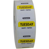 P102R National Checking Company, 1" x 1" Permanent Trilingual "Tuesday" Day of the Week Sticker Roll, Yellow (1,000/roll)