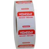 P103R National Checking Company, 1" x 1" Permanent Trilingual "Wednesday" Day of the Week Sticker Roll, Red (1,000/roll)