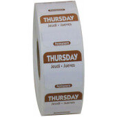 P104R National Checking Company, 1" x 1" Permanent Trilingual "Thursday" Day of the Week Sticker Roll, Brown (1,000/roll)